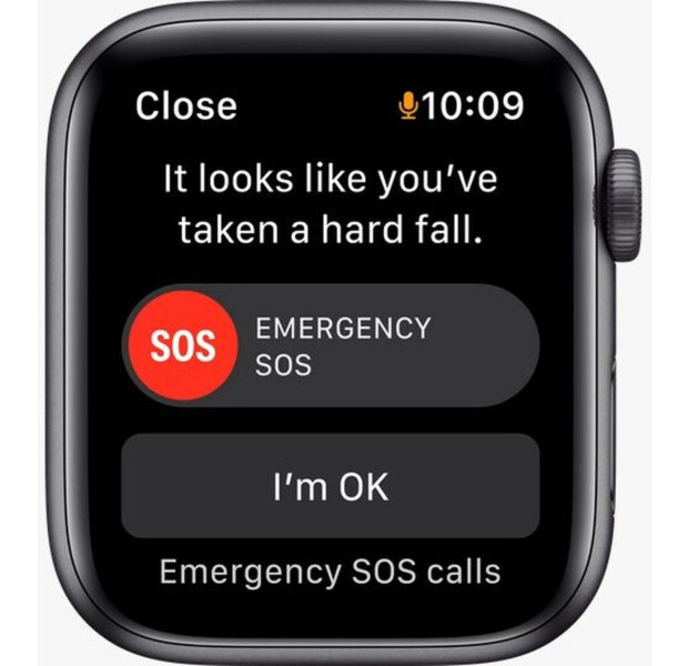 Carcasă Apple Watch SE GPS de 44 mm, gri spațial, din aluminiu, cu bandă sport Midnight (MKQ63)